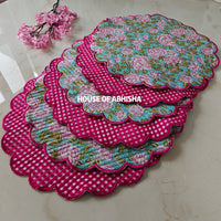 Fern Handblock Printed Quilted Scalloped Table Mats – Set of 6