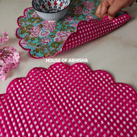 Fern Handblock Printed Quilted Scalloped Table Mats – Set of 6