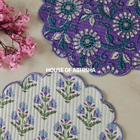 Aprajita Handblock Printed Quilted Scalloped Table Mats – Set of 6