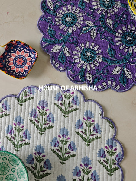 Aprajita Handblock Printed Quilted Scalloped Table Mats – Set of 6