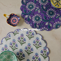 Aprajita Handblock Printed Quilted Scalloped Table Mats – Set of 6