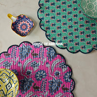 Madhubani Handblock Printed Quilted Scalloped Table Mats – Set of 4