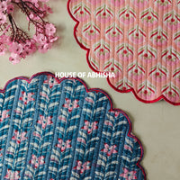 Tulip Handblock Printed Quilted Scalloped Table Mats – Set of 2