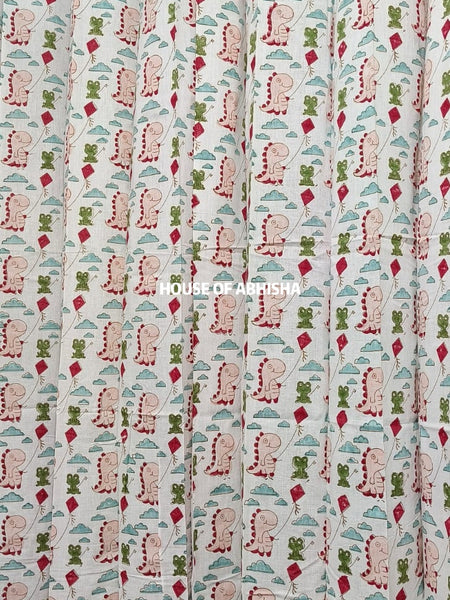 Dino Tales Handblock Printed Cotton Curtains