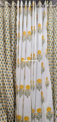 Yellow Marigold Handblock Printed Cotton Curtains