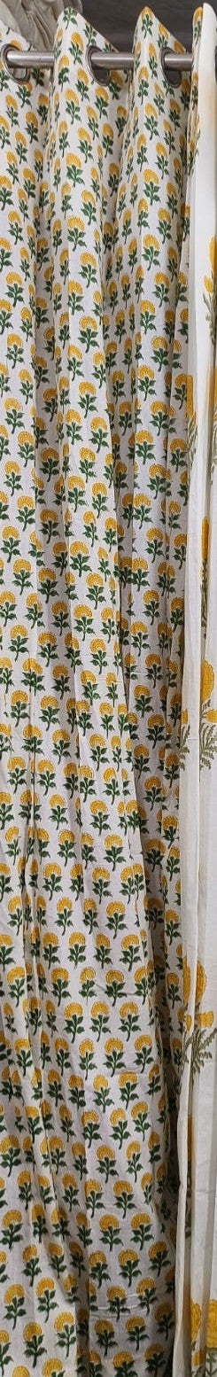 Yellow Marigold Handblock Printed Cotton Curtains