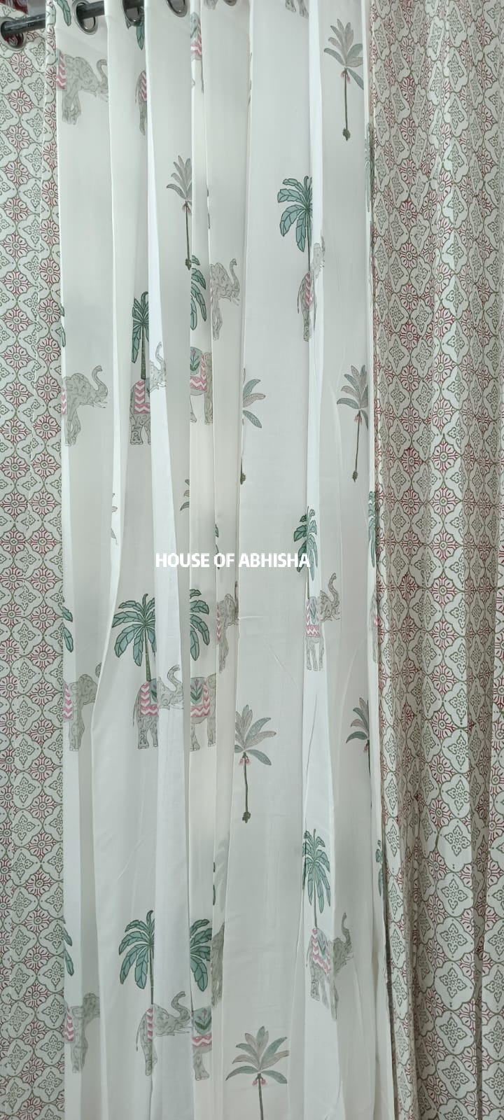 Hathi Palm Handblock Printed Cotton Curtains