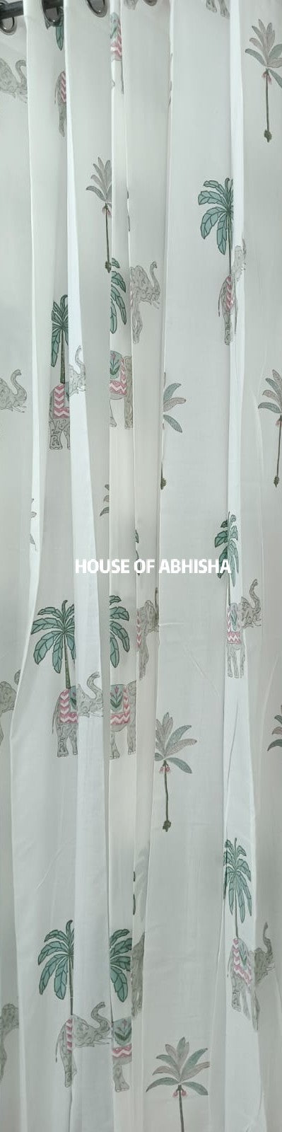 Hathi Palm Handblock Printed Cotton Curtains