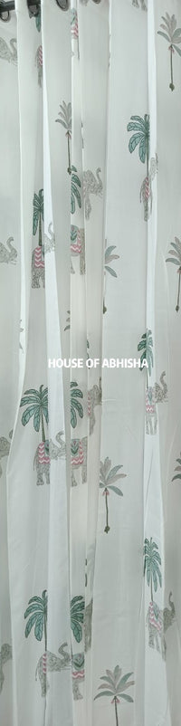 Hathi Palm Handblock Printed Cotton Curtains