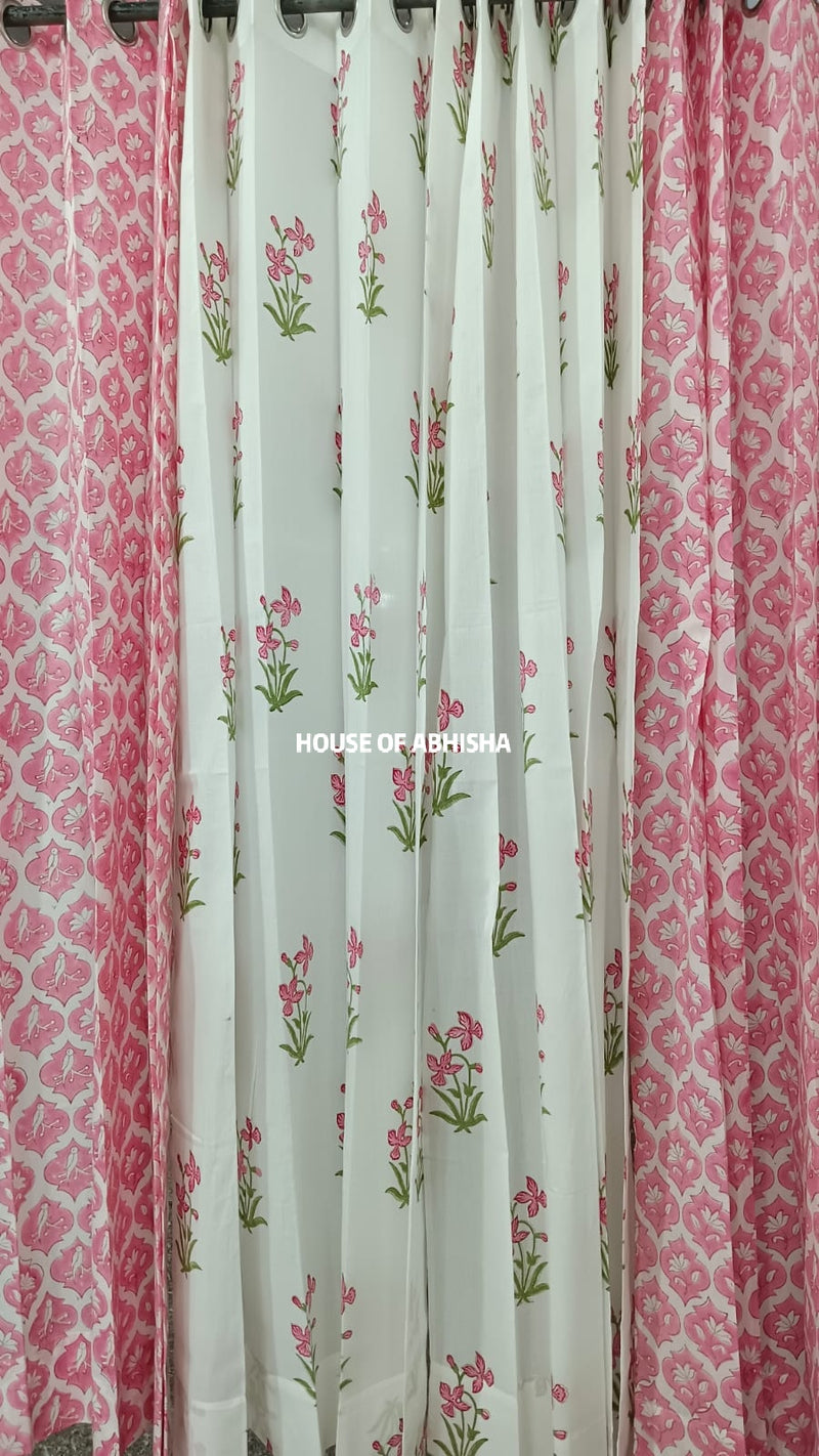 Pink Lily Handblock Printed Cotton Curtains