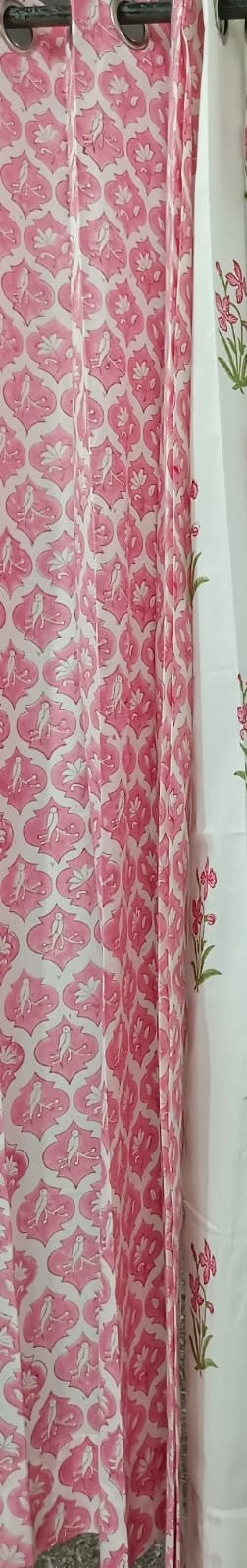 Pink Lily Handblock Printed Cotton Curtains