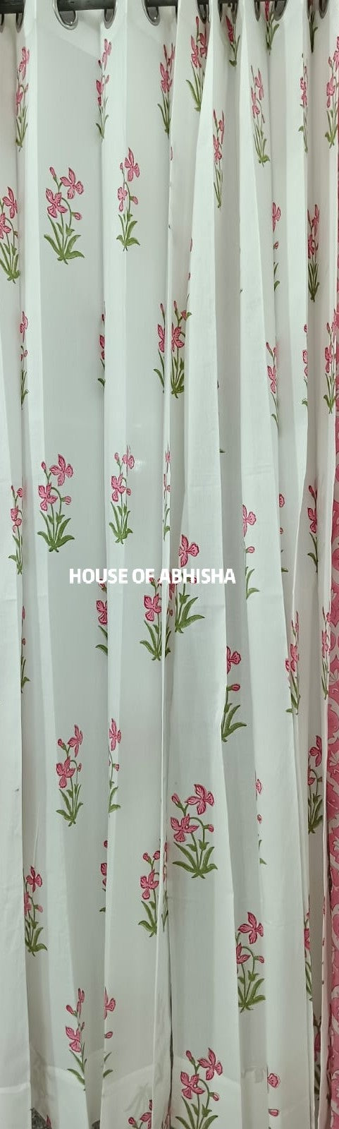 Pink Lily Handblock Printed Cotton Curtains