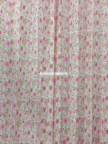 Pink Elephant Handblock Printed Cotton Curtains
