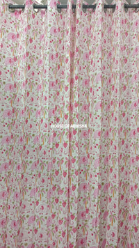 Pink Elephant Handblock Printed Cotton Curtains