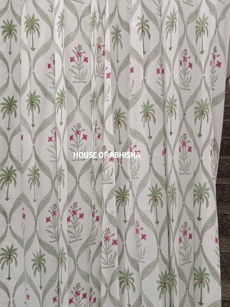 Palm & Petal Handblock Printed Cotton Curtains