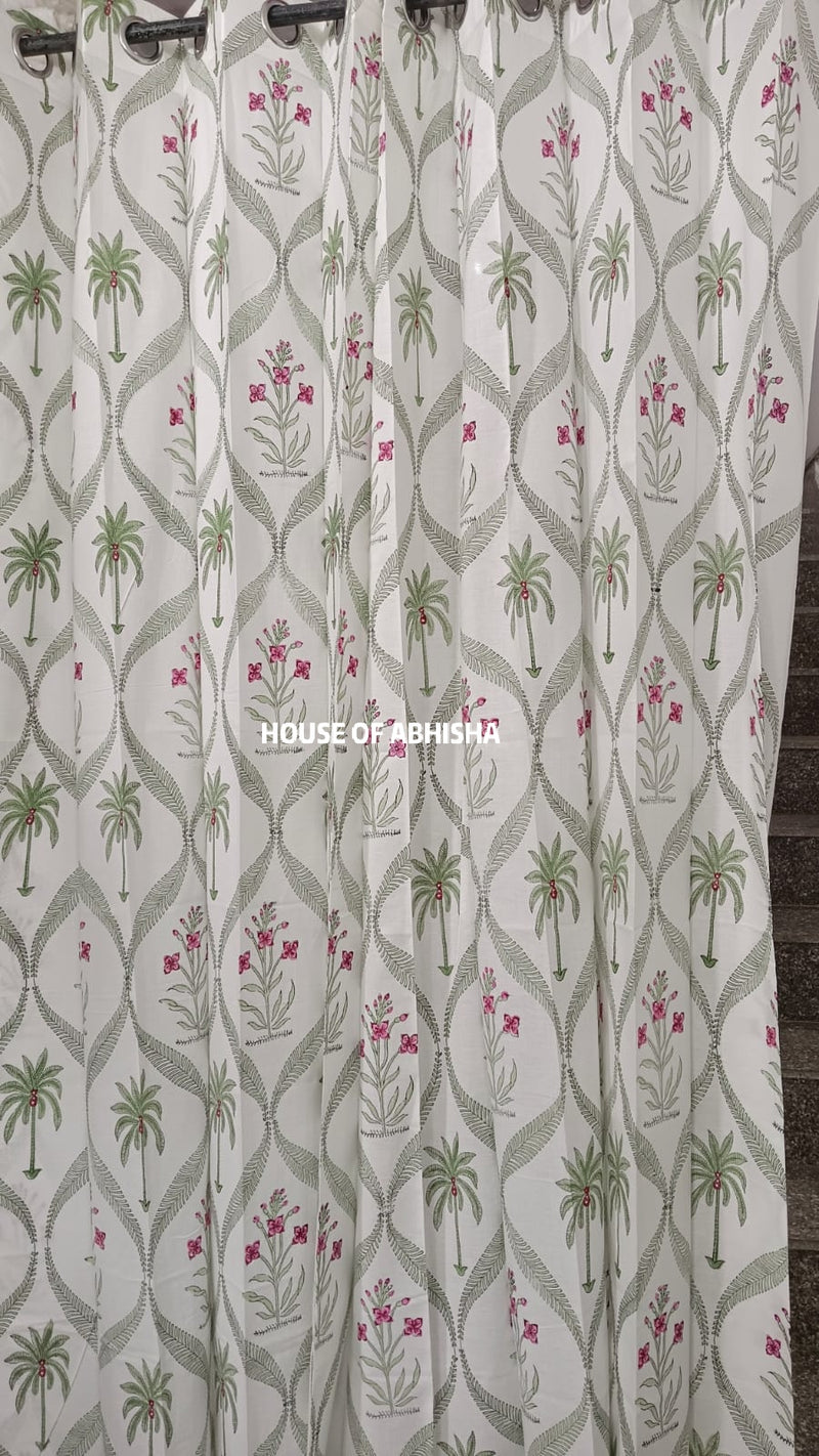 Palm & Petal Handblock Printed Cotton Curtains