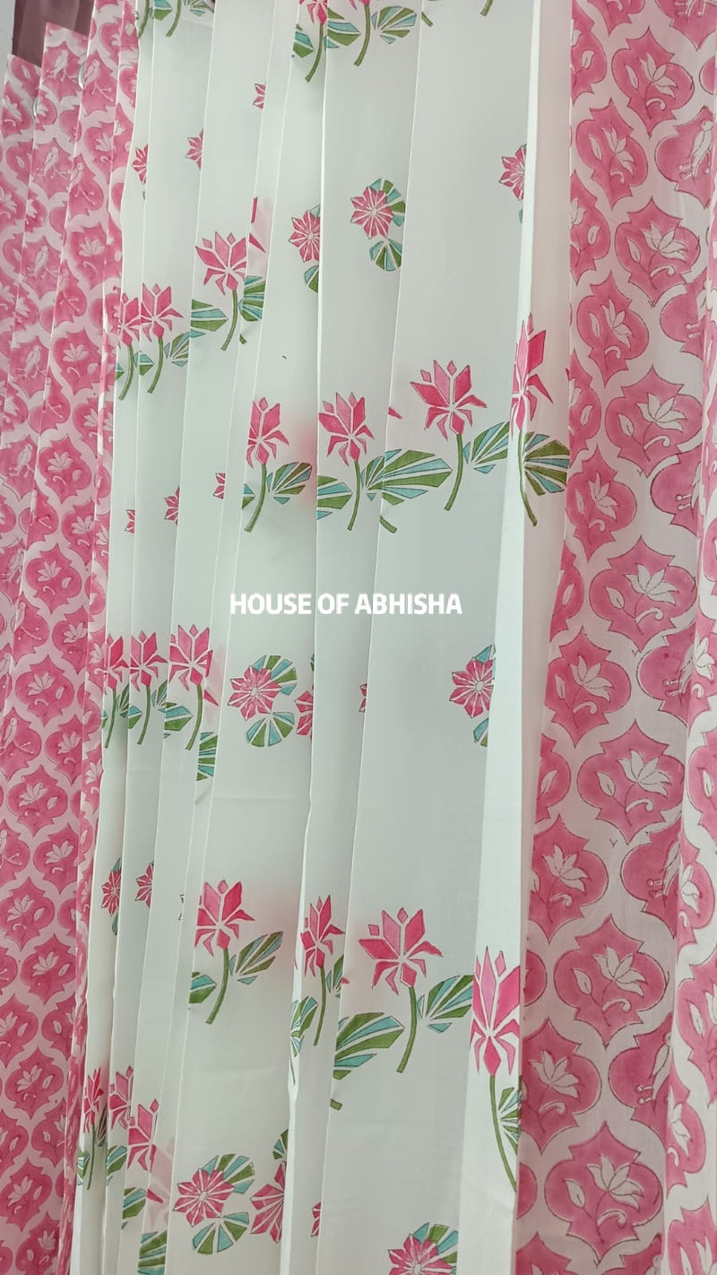 French Garden Handblock Printed Cotton Curtains