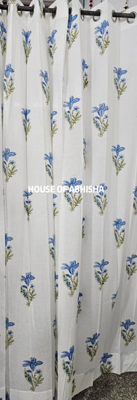Blue Tulip Handblock Printed Cotton Curtains