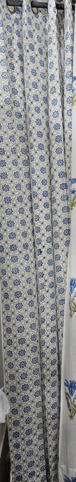 Blue Tulip Handblock Printed Cotton Curtains