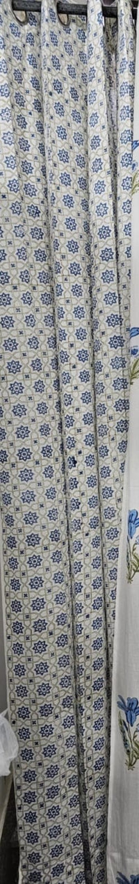 Blue Tulip Handblock Printed Cotton Curtains