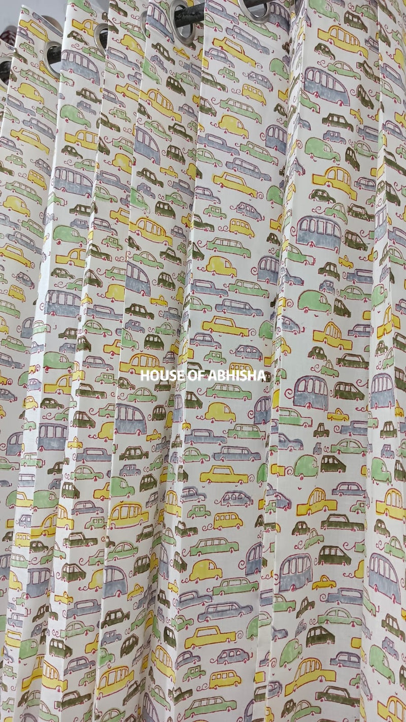 Cars Handblock Printed Cotton Curtains