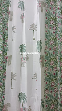 Tropical Palm Handblock Printed Cotton Curtains