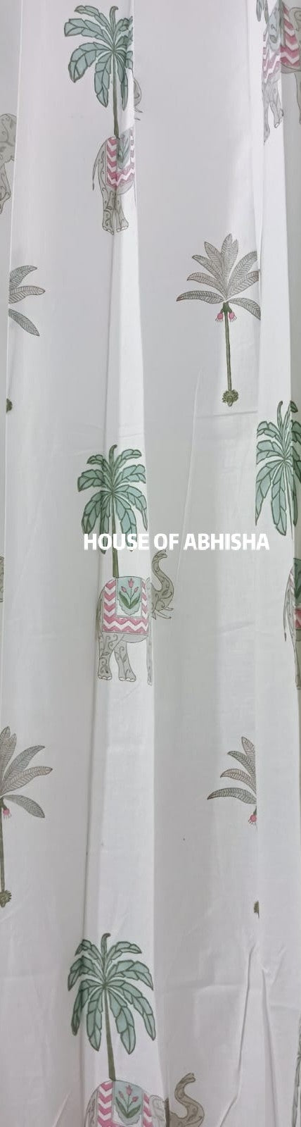 Tropical Palm Handblock Printed Cotton Curtains