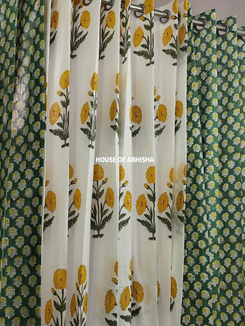 Genda Phool Handblock Printed Cotton Curtains