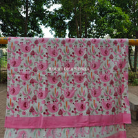 Pink Elephant Handblock Waffle Cotton Towel