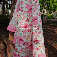 Pink Elephant Handblock Waffle Cotton Towel