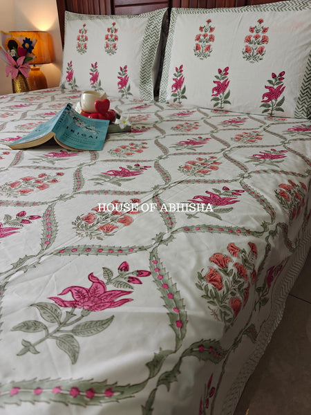 Rani Bagh Handblock Premium Cotton Bedsheet Set