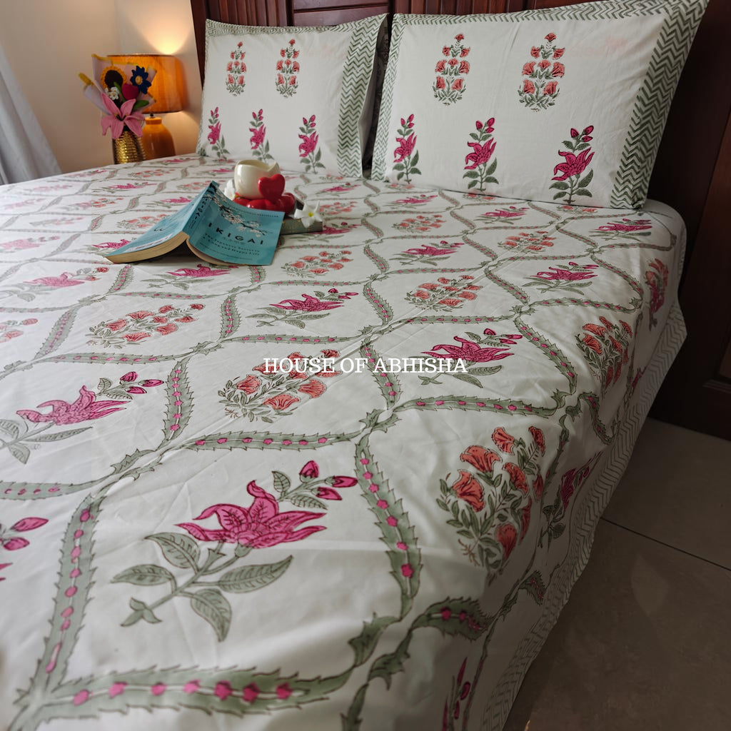 Rani Bagh Handblock Premium Cotton Bedsheet Set