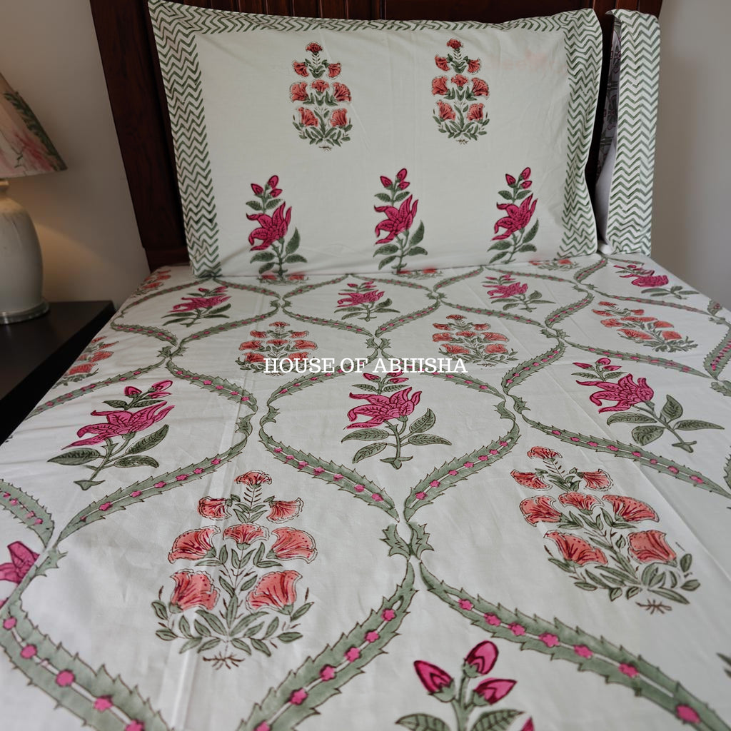 Rani Bagh Handblock Premium Cotton Bedsheet Set