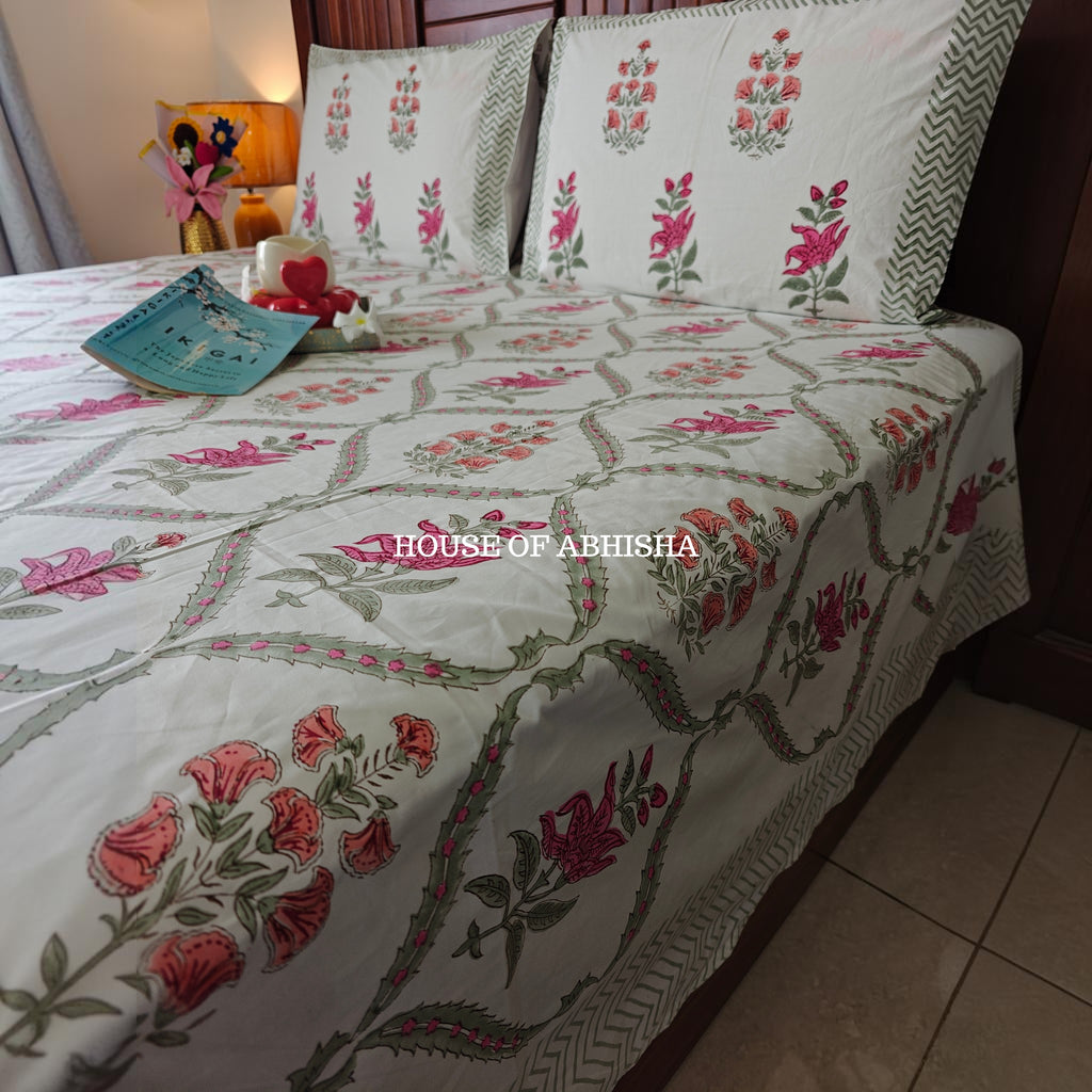 Rani Bagh Handblock Premium Cotton Bedsheet Set