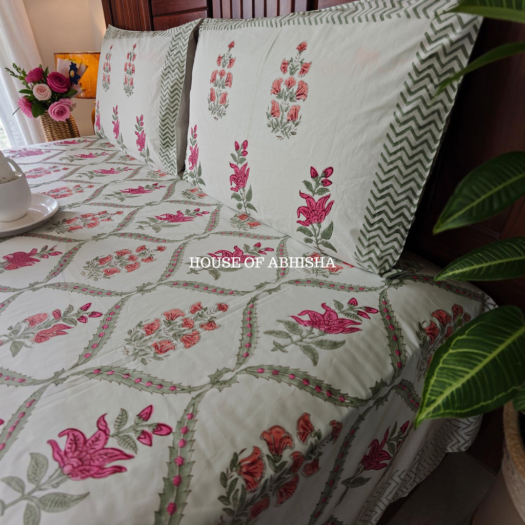 Rani Bagh Handblock Premium Cotton Bedsheet Set