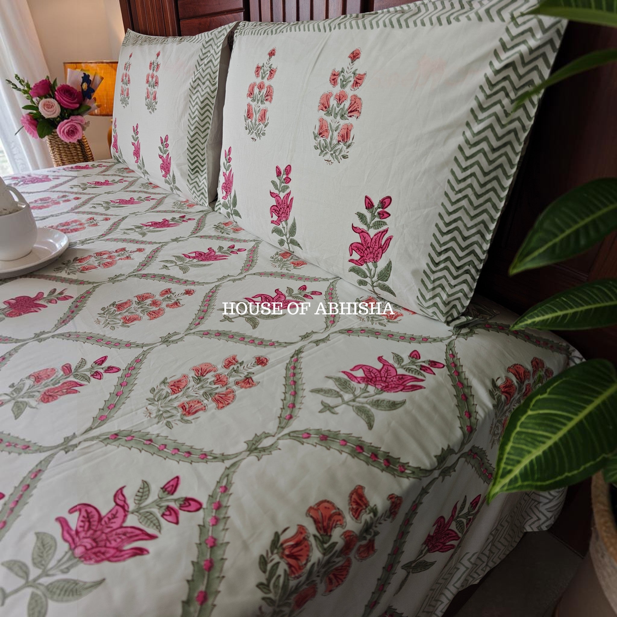 Rani Bagh Handblock Premium Cotton Bedsheet Set