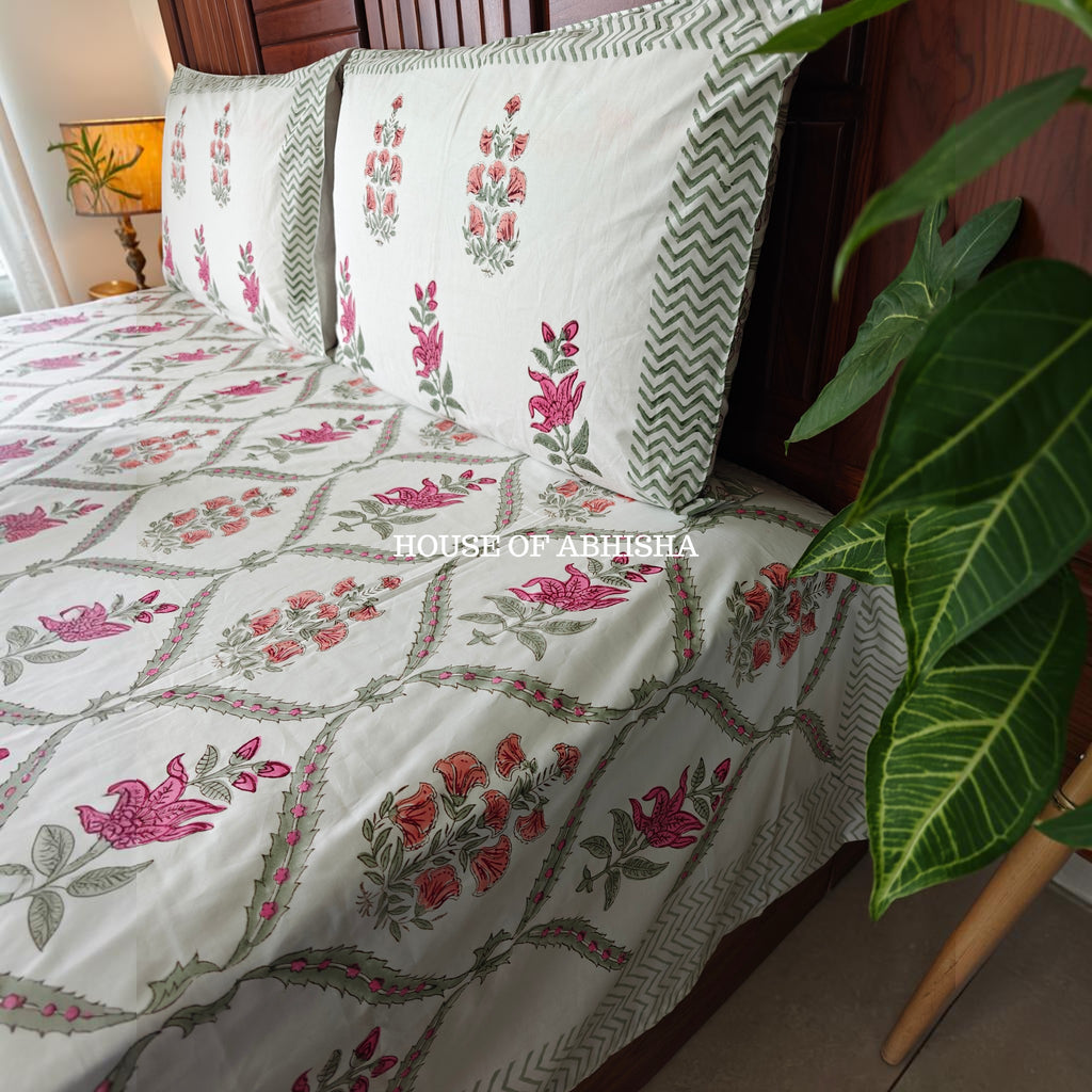 Rani Bagh Handblock Premium Cotton Bedsheet Set