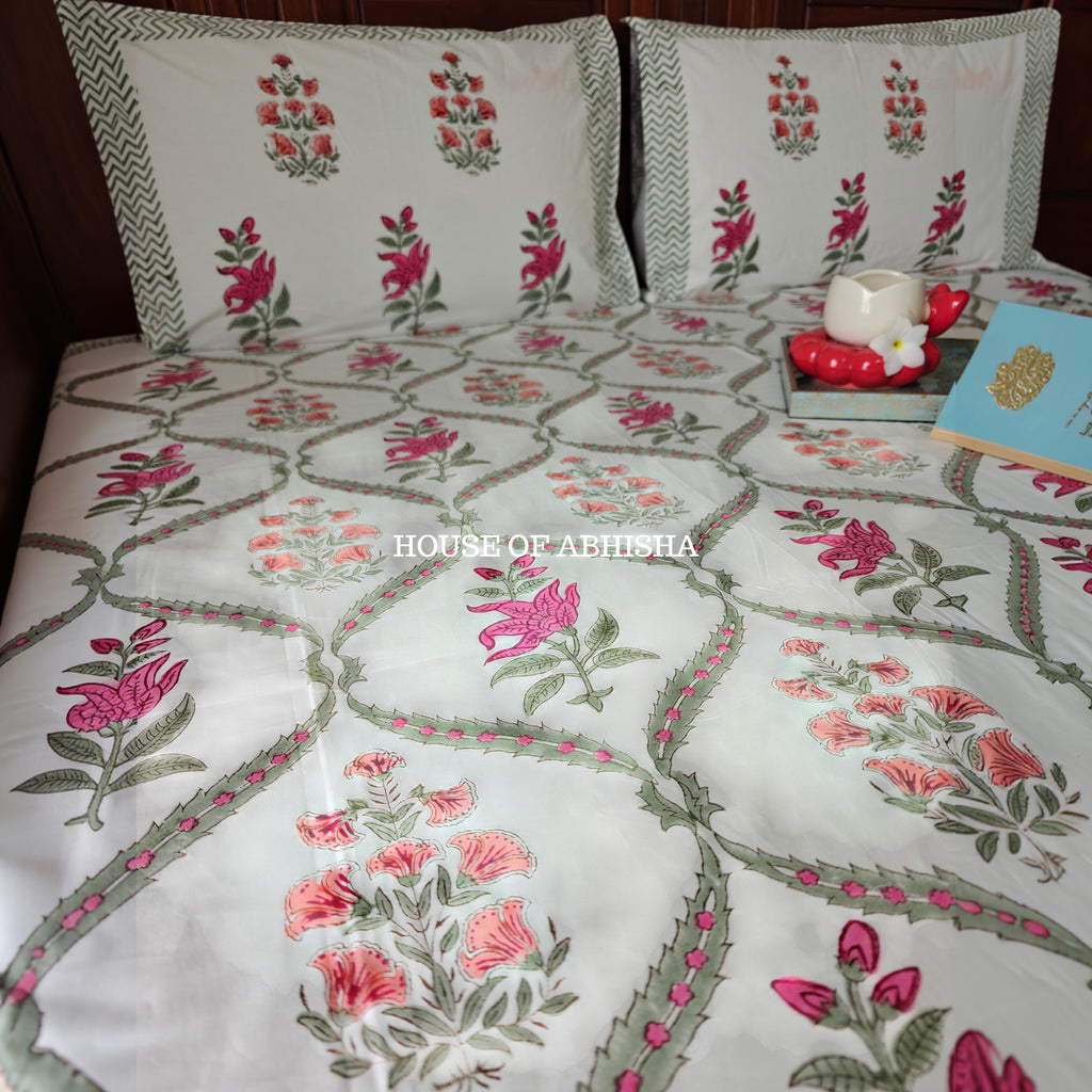 Rani Bagh Handblock Premium Cotton Bedsheet Set