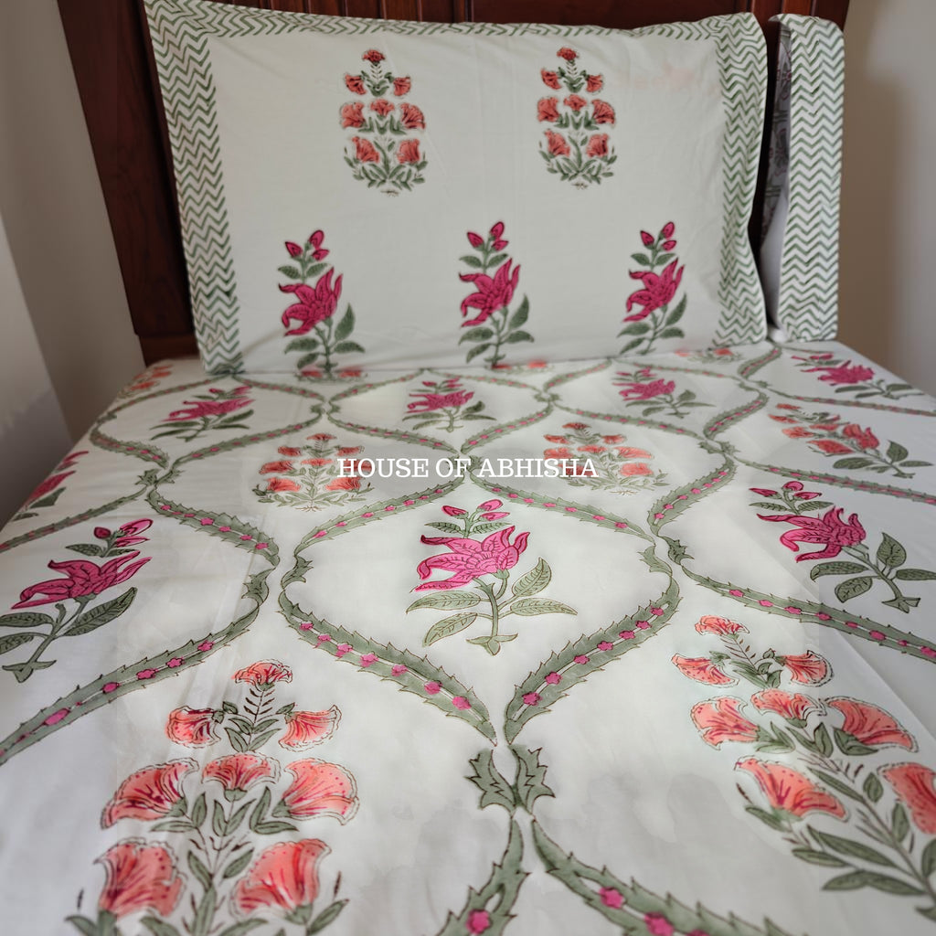 Rani Bagh Handblock Premium Cotton Bedsheet Set