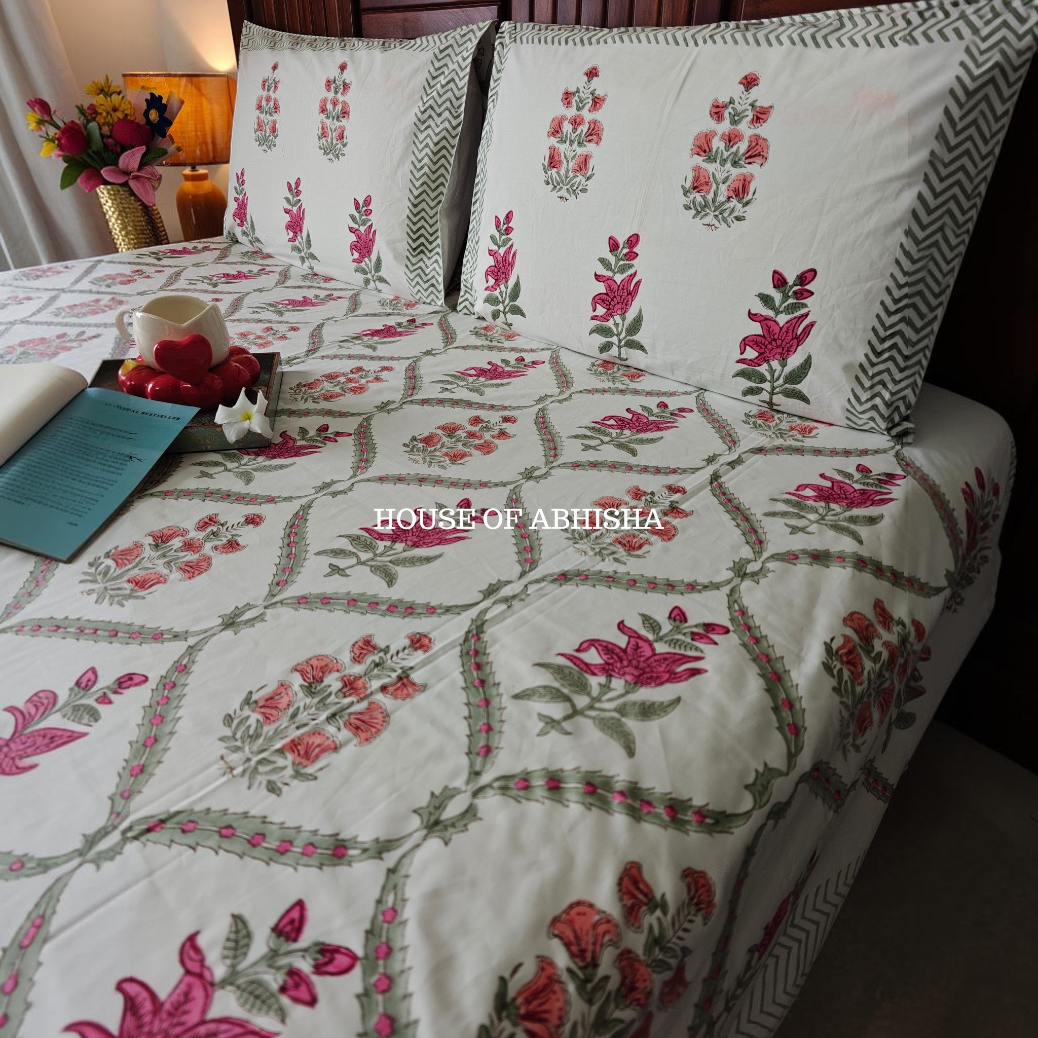 Rani Bagh Handblock Premium Cotton Bedsheet Set