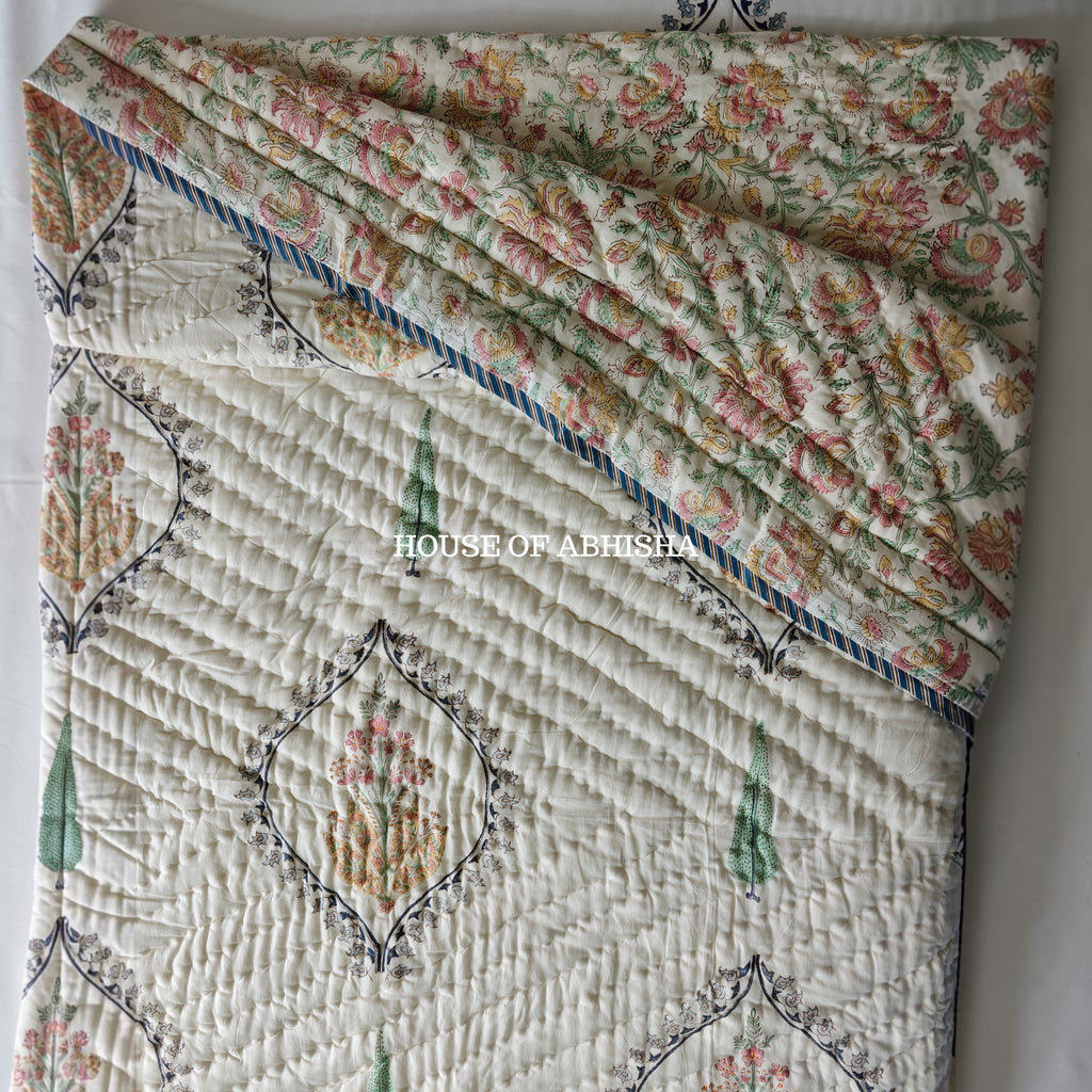 Mughal Bagh Reversible Organic Mulmul Cotton Quilt