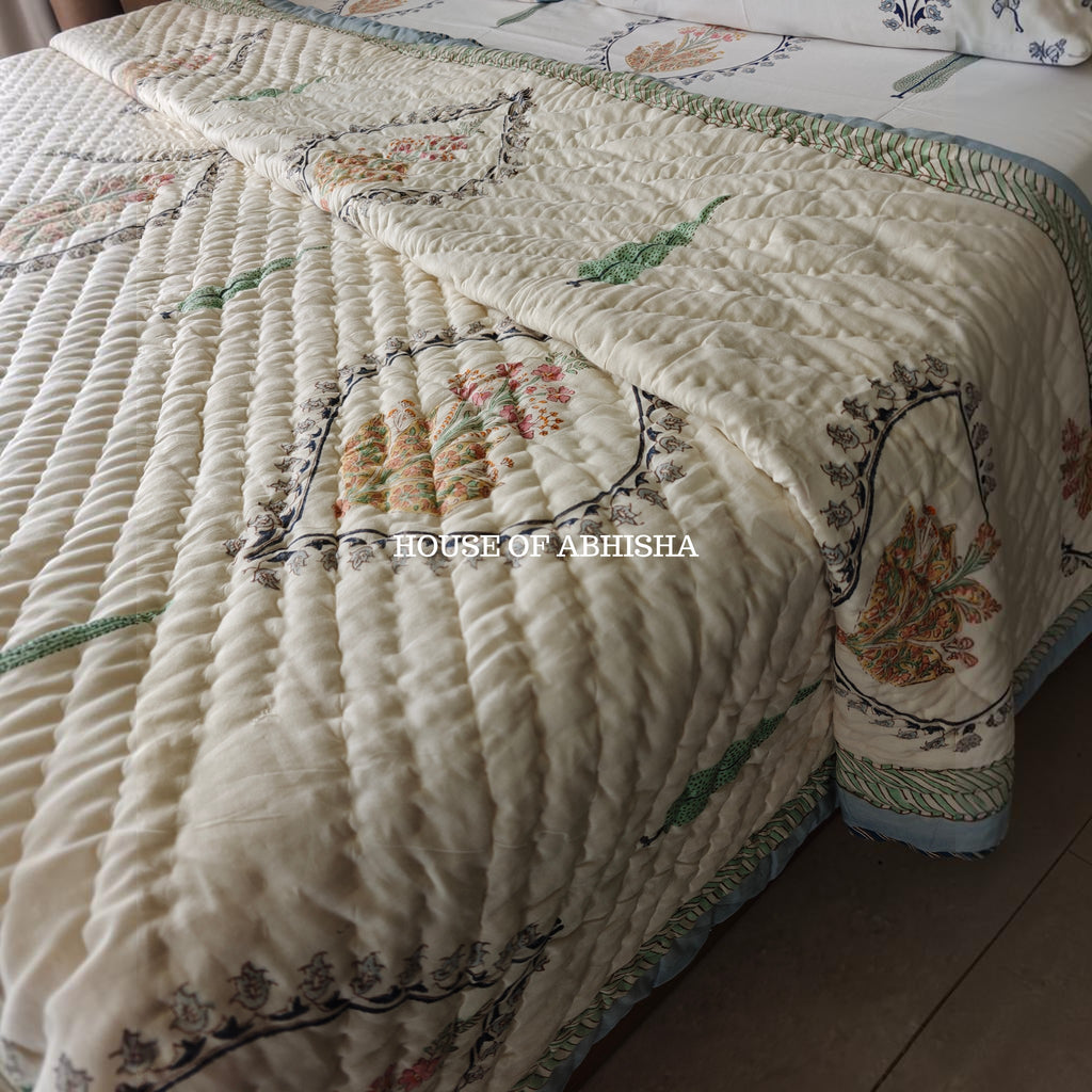 Mughal Bagh Reversible Organic Mulmul Cotton Quilt