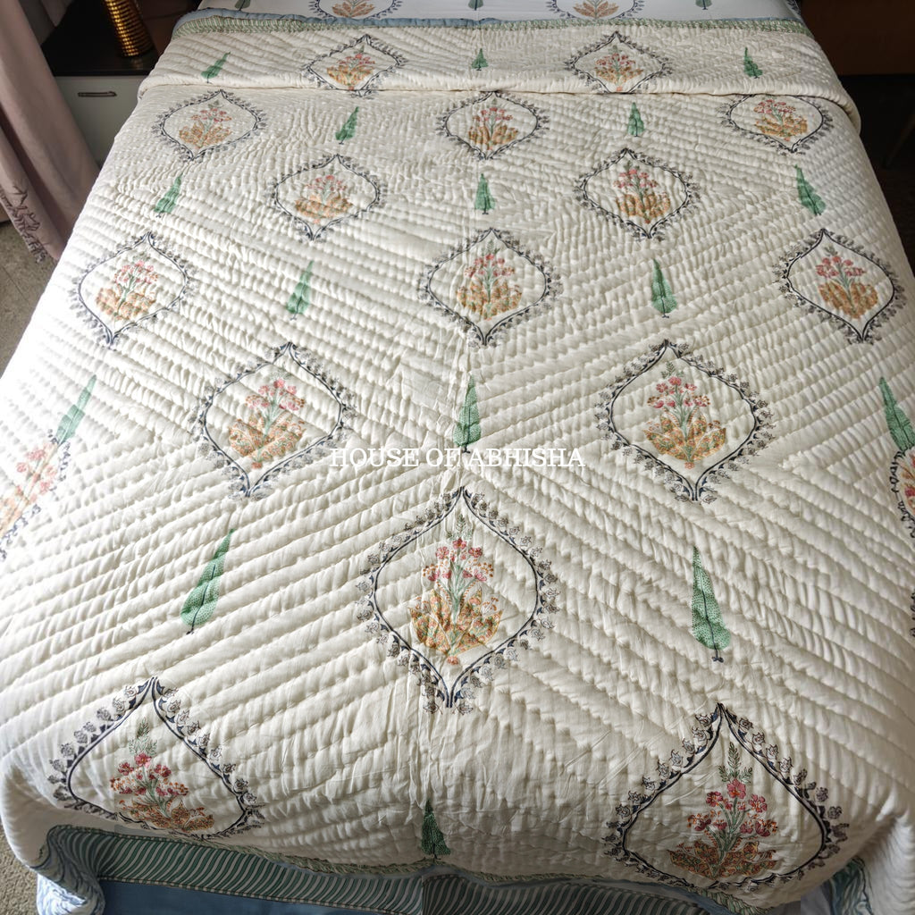 Mughal Bagh Reversible Organic Mulmul Cotton Quilt