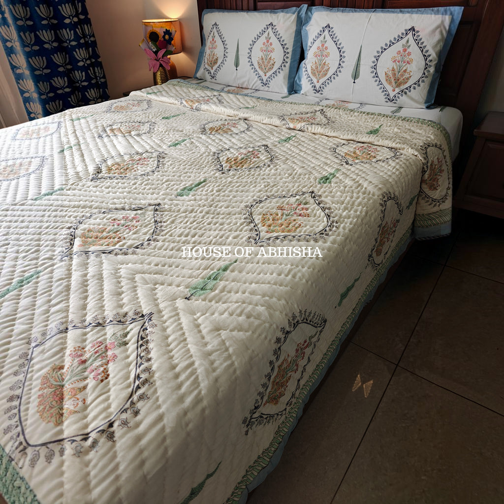 Mughal Bagh Reversible Organic Mulmul Cotton Quilt