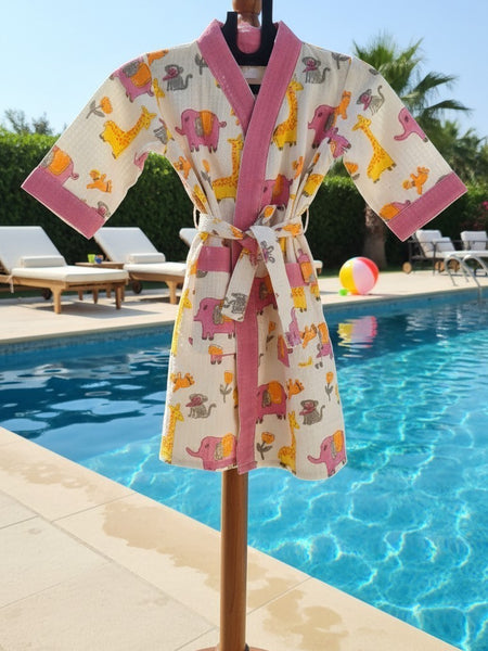 Jungle Book Handblock Printed Kids Waffle Cotton Bathrobe
