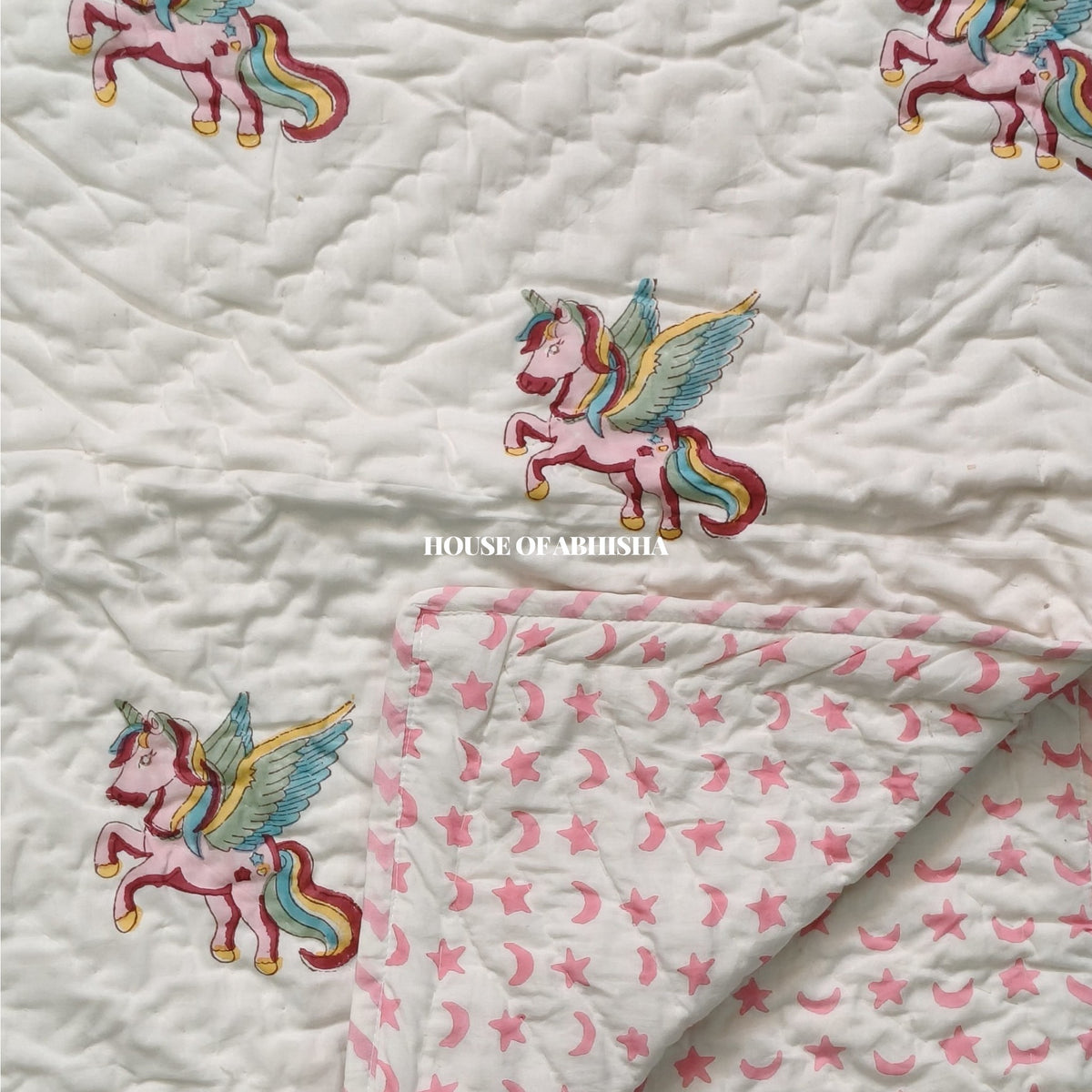 Storybook Handblock Printed Mulmul Kids Quilt