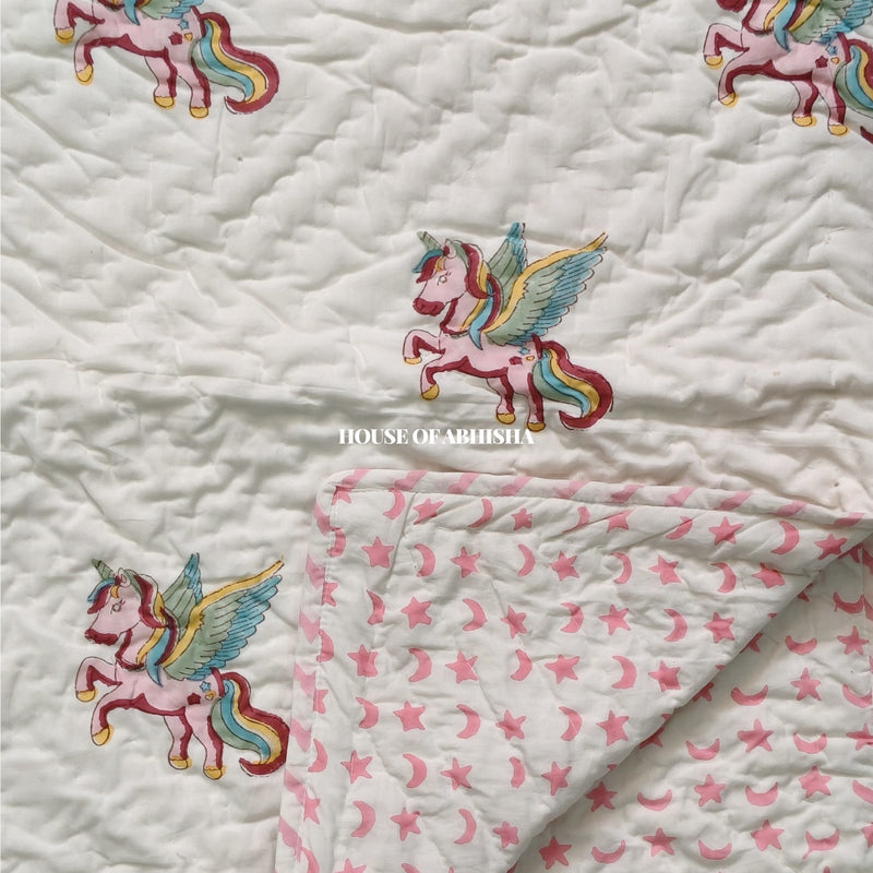 Storybook Handblock Printed Mulmul Kids Quilt