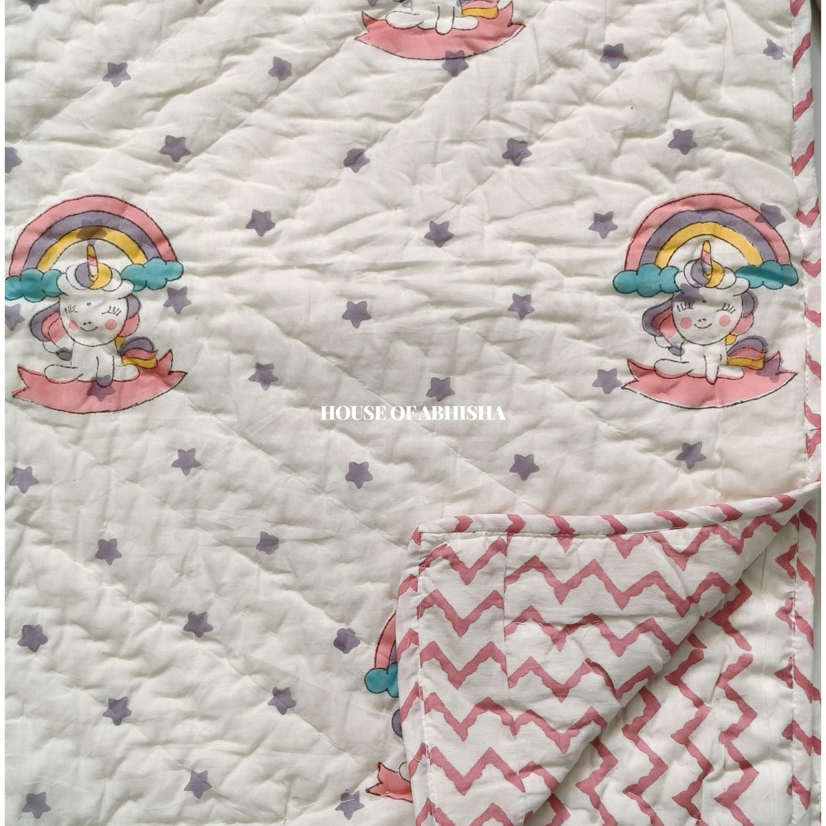Unicorn Handblock Printed Mulmul Kids Quilt