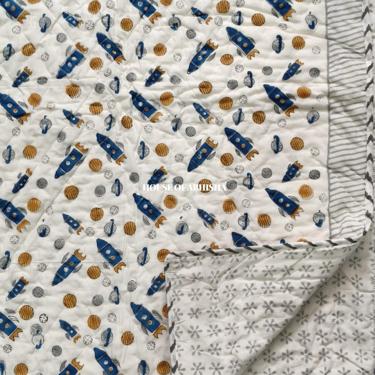 Galaxy Land Handblock Printed Mulmul Kids Quilt