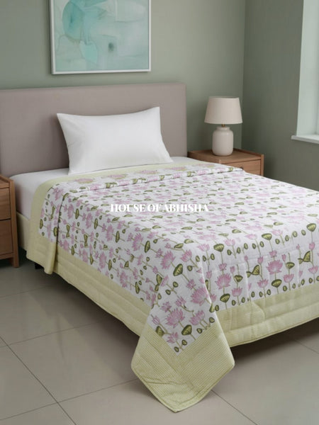 Pink Bloom Reversible Organic Mulmul Cotton Quilt – Set of 2
